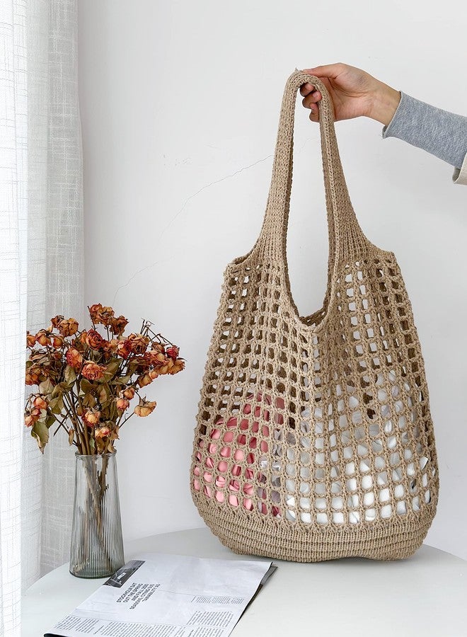 ENBEI Women's Foldable Beach Tote, Washable Lightweight Beach Bag, Large Handmade Eco-Friendly Knit Shoulder Purse for Travel/Shopping/Gifts, Durable Handwoven Reusable Grocery Bag - Image 4